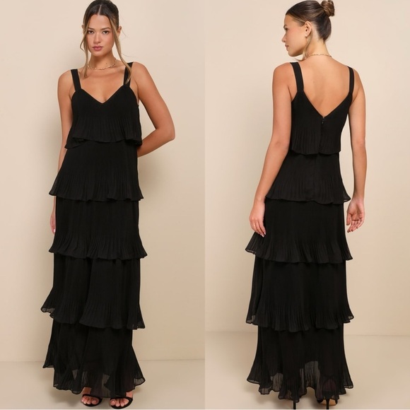 NWOT‎ Lulus Dress Elegant Nature Black Pleated Sleeveless Tiered Maxi - Picture 1 of 9